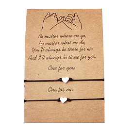 Minimalist Heart-Shaped Braided Friendship Bracelet Set with Blessing Card - Perfect for Couples and Friends!