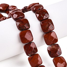 Natural Red Jasper Beads Strands, Faceted Square