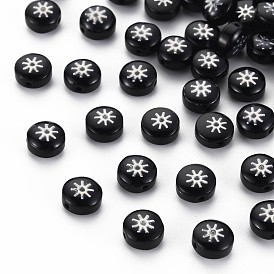 Handmade Lampwork Beads, with Platinum Plated Brass Embellishments, Flat Round with Sun