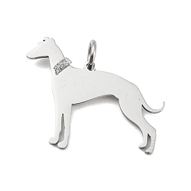 304 Stainless Steel Pendants, with Jump Ring and Glitter, Stamping Blank Tag, Dog Charm