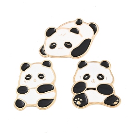 Cabujones de esmalte de aleación animal, con adhesivo autoadhesivo, panda, la luz de oro, blanco