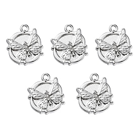 Alloy Crystal Rhinestone Pendants, Flat Round with Butterfly Charms