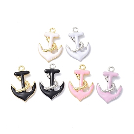 Eco-Friendly Brass Enamel Pendants, Long-Lasting Plated, Anchor, Real 18K Gold Plated