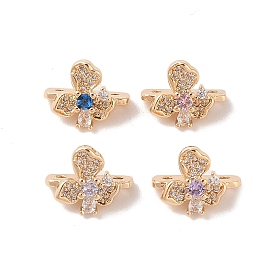 Brass Micro Pave Cubic Zirconia Slide Charms, Flower, Golden