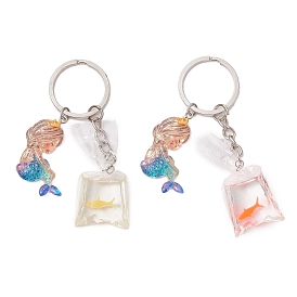 Resin Keychain, with Iron Rings, Mermaid, Fish