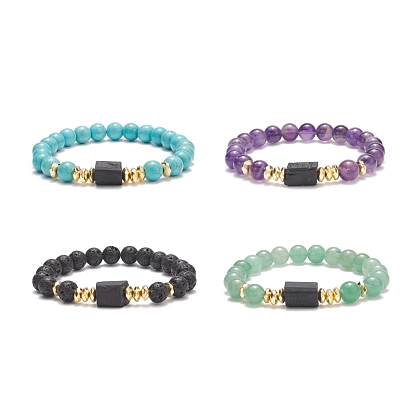 Gemstone & Natural Black Tourmaline Column Beaded Stretch Bracelet for Women