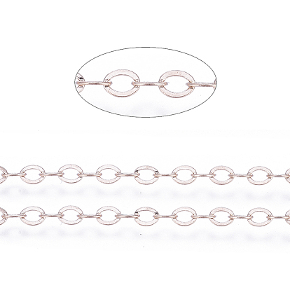 Brass Flat Oval Cable Chains, Unwelded, with Spool, Cadmium Free & Lead Free