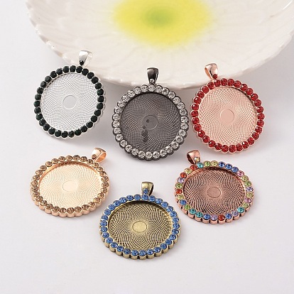 Configuración plana y redonda cabujón colgante de diamantes de imitación de aleación, sin plomo y cadmio, colgantes con marco de memoria de imagen, Bandeja: 30 mm, 48x39x3.5 mm, agujero: 4x7 mm, 31 unidades / bolsa