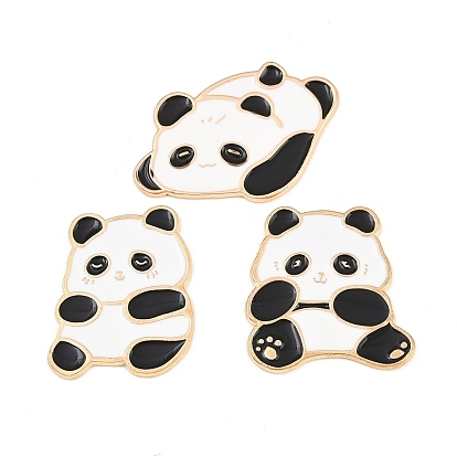 Cabujones de esmalte de aleación animal, con adhesivo autoadhesivo, panda, la luz de oro, blanco