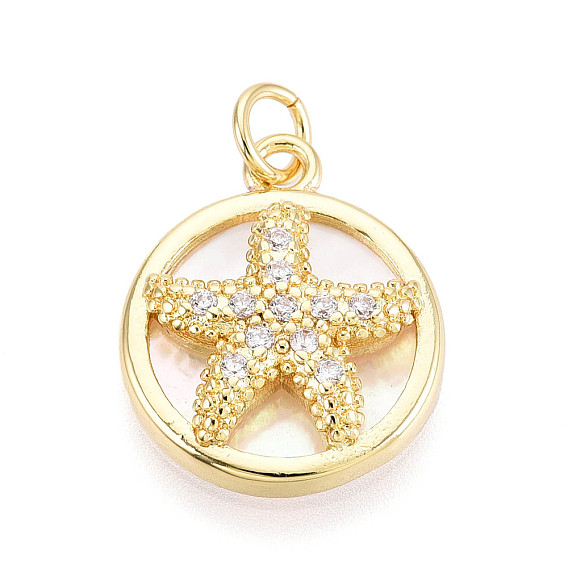 Латунные микропаве прозрачные подвески с фианитом, без кадмия и без свинца, с оболочкой, плоские круглые с морскими звездами, с целью перехода в кольце