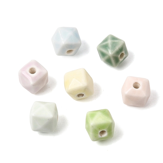Cuentas de porcelana hechas a mano, cubo poligonal cubo, porcelánico esmaltado brillante