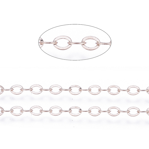 Brass Flat Oval Cable Chains, Unwelded, with Spool, Cadmium Free & Lead Free