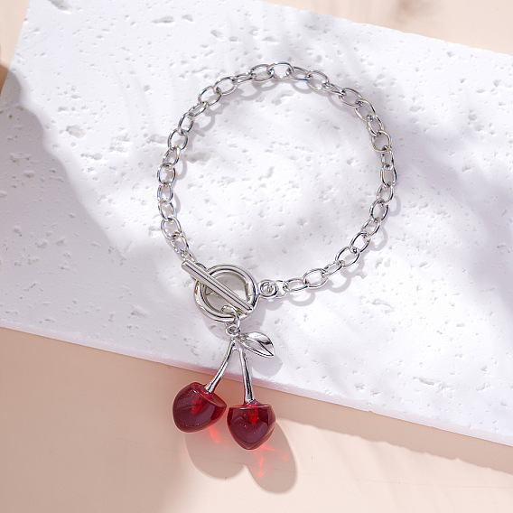 Браслеты с подвесками из цинкового сплава вишневого цвета, железа кабеля цепи браслеты, цвет нержавеющей стали