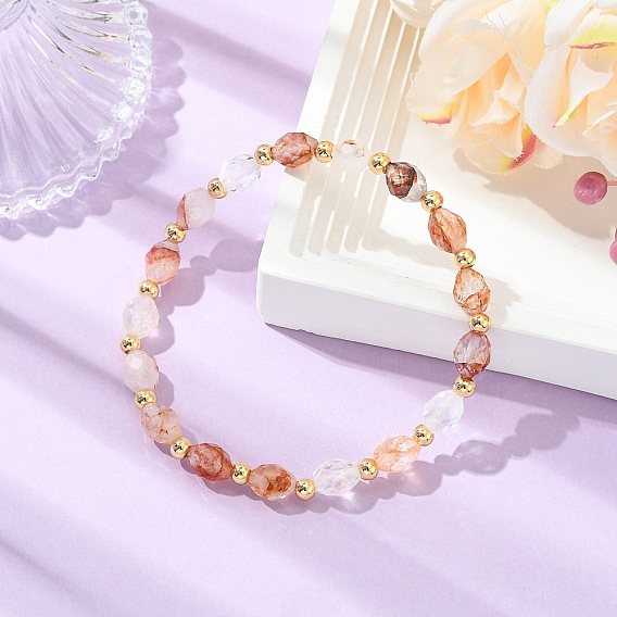 Эластичные браслеты для женщин из натурального железистого кварца и круглых латунных бусин., реальный 14 k позолоченный