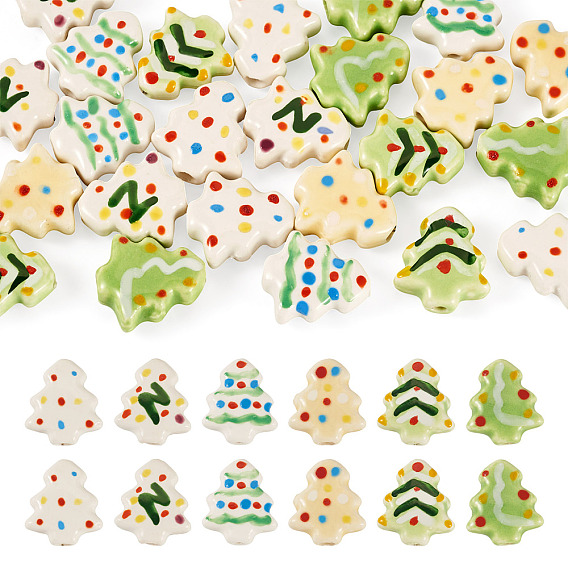 24шт 6 цвета фарфоровые бусины ручной работы, рождественская елка, пастельный фарфор