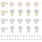 Brass Stud Earring Findings & Plastic Ear Nuts, with 316 Surgical Stainless Steel Pin, Cubic Zirconia and Loop, Flat Round