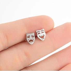 Minimalist Stainless Steel Asymmetrical Cry-Laugh Face Ear Cuff for Halloween