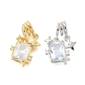 Латунные микро проложить кубического циркония подвески, прямоугольник со звездой, долговечный, без кадмия и без свинца, стойки покрытие