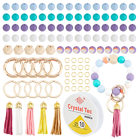 CHGCRAFT DIY Charm Keychain Wristlet Making Kit, Including Silicone & Wood Round Beads, Brass Suede Tassels, Alloy Split Key Ring & Spring Gate Ring