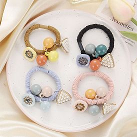 Corbata de pelo con cuentas de perlas para niñas - diadema de bola de color caramelo, lindo y elegante.