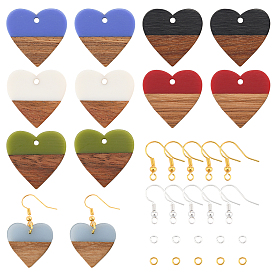Olycraft DIY Dangle Earring Making Kits, Including Resin & Wood Pendants, Brass Earring Hooks & Jump Rings, Heart