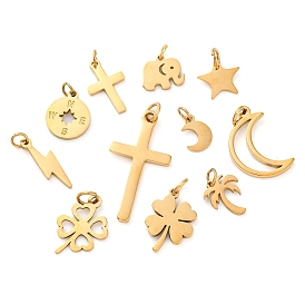 304 подвески из нержавеющей стали, реальный 18 k позолоченный, лазерная резка, амулет луна/крест/звезда