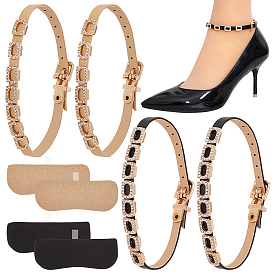 2 пары шнурков из искусственной кожи и страз, с 2 парными противоизносными пяточными упорами из нетканого материала, шнурки, для обуви на высоком каблуке