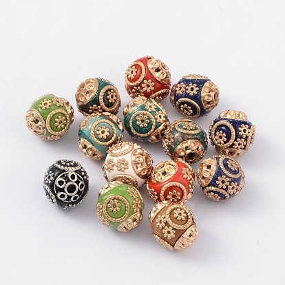 Perles Indonésiennes manuelles, avec des noyaux en alliage, ronde, 14~15x15mm, Trou: 2mm