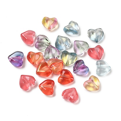 Perles de verre transparentes avec peinture à cuisson, cœur, avec de la poudre de paillettes