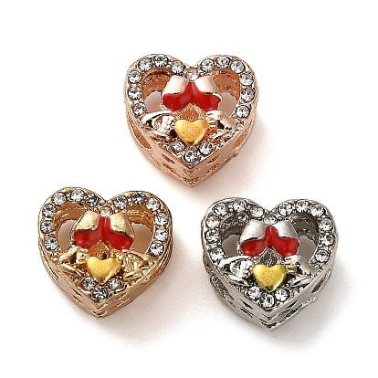 Эмали сплава Европейский бисером, со стразами, бусины с большим отверстием, сердце