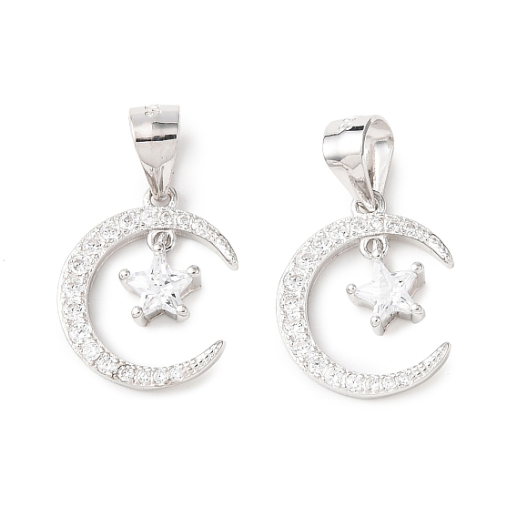 925 полумесяц из стерлингового серебра с прозрачными кубическими цирконами и подвесками в виде звезд, родий, с печатью 925