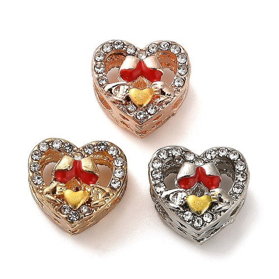 Эмали сплава Европейский бисером, со стразами, бусины с большим отверстием, сердце