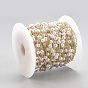 Handmade ABS Plastic Imitation Pearl Beaded Chains, Soldered, with Spool, with Brass Findings, Round, Creamy White