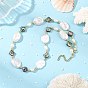 Natural Paua Shell Rhombus & Natural Baroque Keshi Pearl Oval Beaded Necklaces with 304 Stainless Steel End Chains, Golden