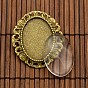 25x18mm Transparent Glass Cabochons and Vintage Alloy Brooch Cabochon Bezel Settings, with Iron Pin Back Bar Findings, Nickel Free, 34x30.5mm, Tray: 25x18mm, Hole: 3mm