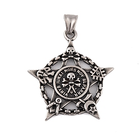 304 Stainless Steel Pendants, Star with Skull Charm