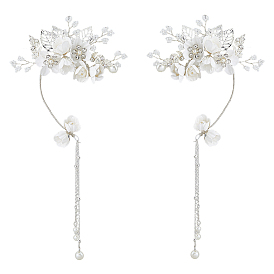2Pcs 2 Styles Flower Crystal Rhinestone & Plastic Pearl Cuff Earrings