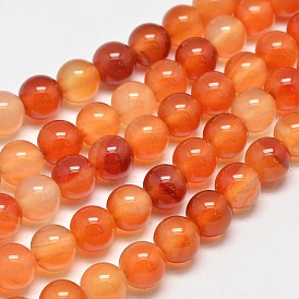 Brins de perles rondes en agate rouge naturel