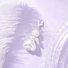 Подвеска в форме сердца ангела из акрила и АБС-пластика с имитацией жемчуга, с цинковым сплавом застежками омаров коготь