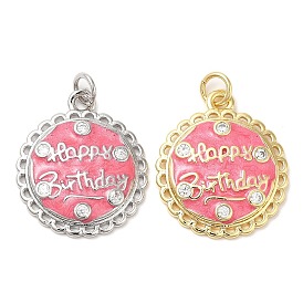 Brass Micro Pave Cubic Zirconia Pendants, with Jump Ring and Enamel, Lead Free & Cadmium Free, Flat Round