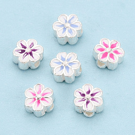 925 бусины из стерлингового серебра с эмалью, цветок, серебряный цвет гальваническим