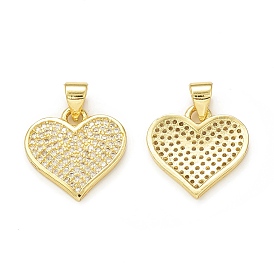 Rack Plating Brass Micro Pave Cubic Zirconia Pendants, Cadmium Free & Lead Free, Long-Lasting Plated, Real 18K Gold Plated, Heart Charm
