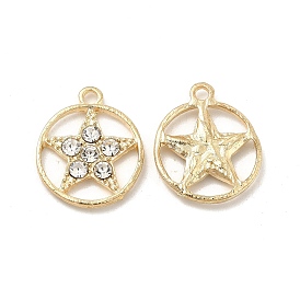 Alloy Pendants with Crystal Rhinestone, Flat Round Charms with Star, Nickel