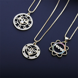 Heart-shaped MAMA Pendant Necklace with Micro-inlaid Sunflower