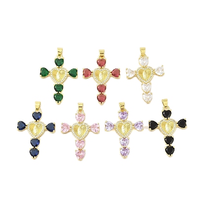 Подвеска в форме сердца из латуни с микро-паве и кубическим цирконием в форме креста Девы Марии, без кадмия и без свинца, долговечный, реальный 18 k позолоченный