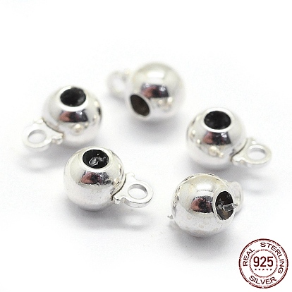 925 Sterling Silver Tube Bails, Loop Bails, Bail Beads, with Rubber Inside, Slider Stopper Beads, Round
