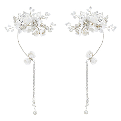 2Pcs 2 Styles Flower Crystal Rhinestone & Plastic Pearl Cuff Earrings