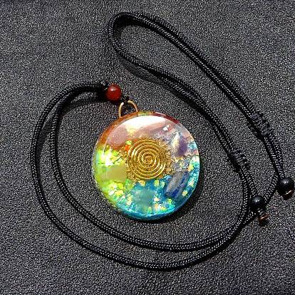 Mixed Stone with Vortex Resin Pendant Necklace with Polyester Cord, Chakra Yoga Theme Jewelry for Women