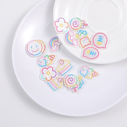 Opaque Printed Acrylic Cabochons, Smiling Face/Flower/Food/Bear/Rainbow