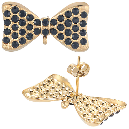 8 шт 304 детали серьги-гвоздики из нержавеющей стали, со стразами, ионное покрытие (ip), бантом, чёрные, 10 шт. 304 гайки ушные из нержавеющей стали